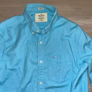 Y2K Hollister Men's XS Epic Flex Aqua Blue Button-Up Shirt